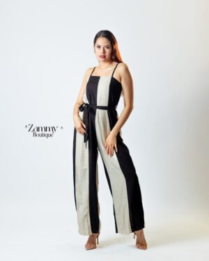 Jumpsuit a rayas Beige con Negro