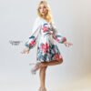 Vestido Corto con Escote V y Mangas Globo