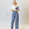 Pantalón Wide-Leg Azul con Botones Laterales