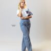 Pantalón Wide-Leg Azul con Botones Laterales