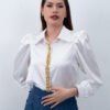 Camisa Blanca Satinada Raya Dorado