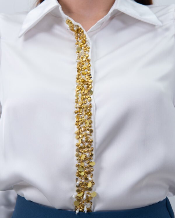 Camisa Blanca Satinada Raya Dorado