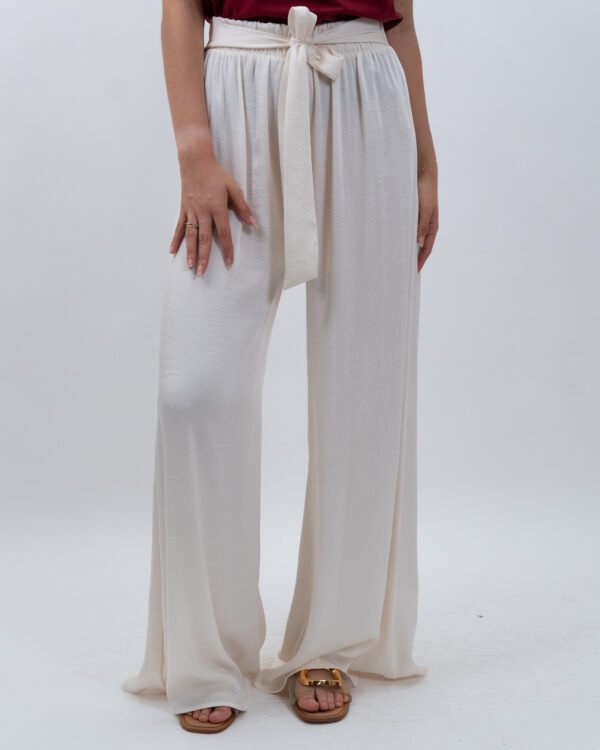 Pantalón Beige Fluido con Lazo en la Cintura