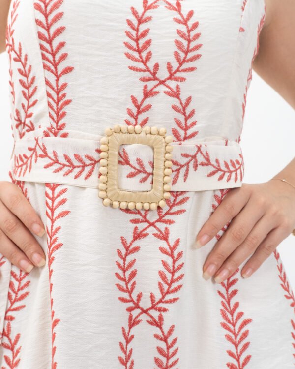 Vestido Largo de Lino con Estampado Botánico y Cinturón de Hebilla