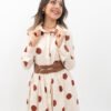 Vestido Beige Maxi con Estampado de Lunares Marrones y Cinturón
