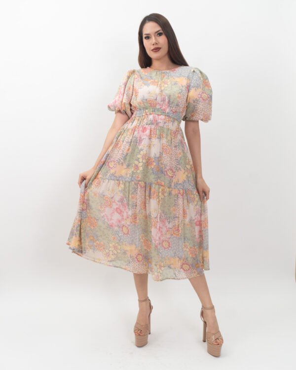 Vestido Floral con mangas Abuñonadas