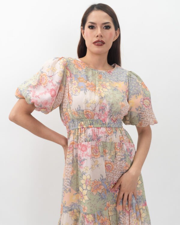 Vestido Floral con mangas Abuñonadas