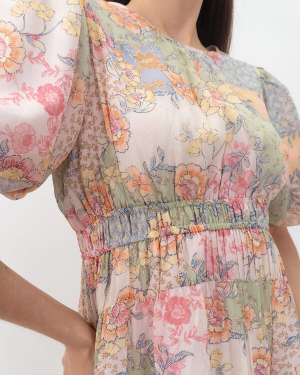 Vestido Floral con mangas Abuñonadas