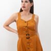Vestido Maxi de Tirantes con Botones Frontales y Cinturón