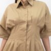 Vestido Camisero Maxi Color Camel con Botones Frontales y Manga Corta