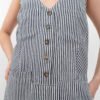 Vestido Midi de Rayas con Escote en V y Bajo Desflecado