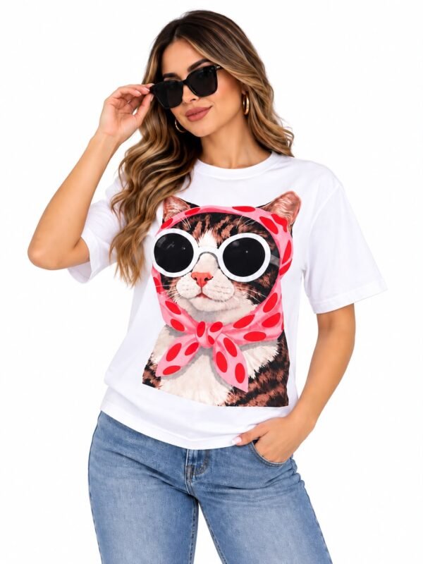 Playera Blanca Gato