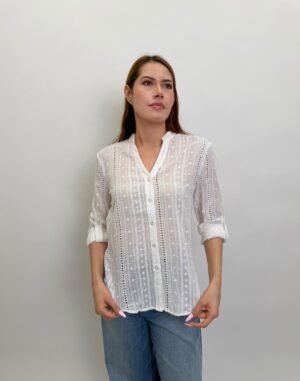 Blusa Blanca Textura Bordada