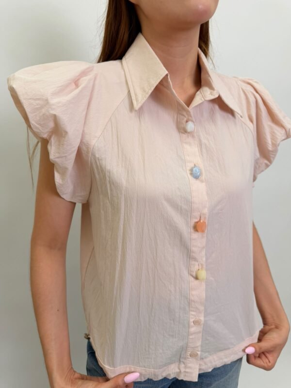 Blusa Rosa Mangas Abullonadas