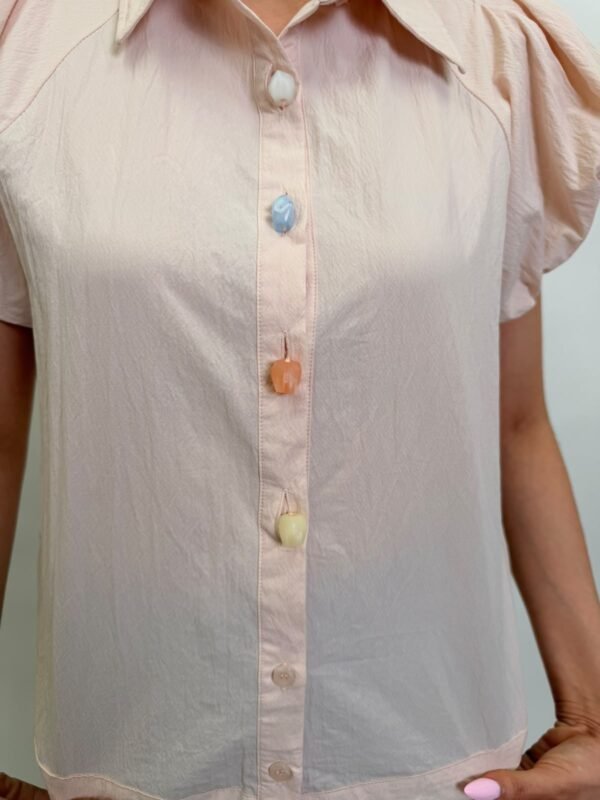 Blusa Rosa Mangas Abullonadas