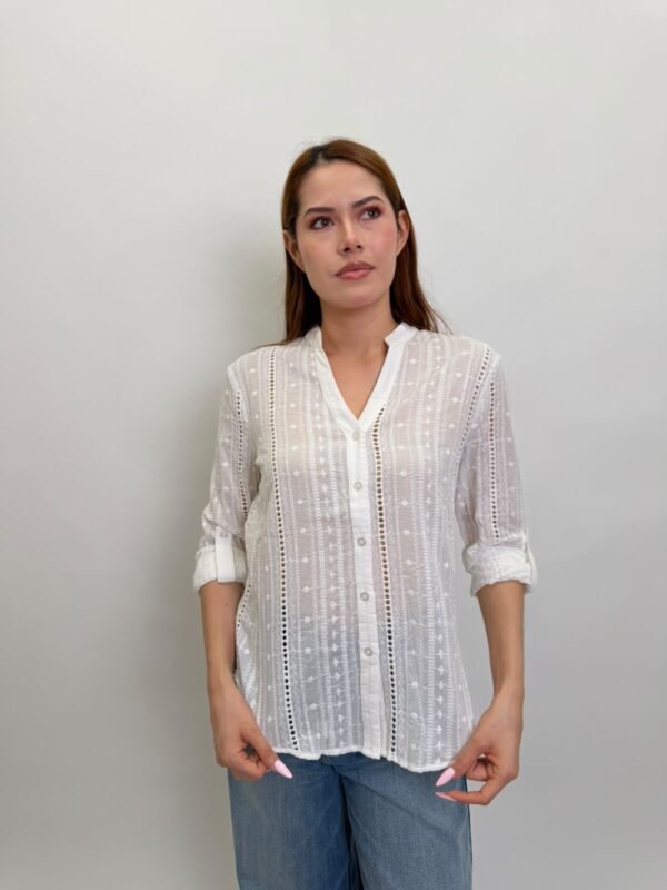 Blusa Blanca Textura Bordada