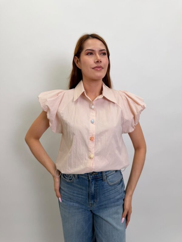 Blusa Rosa Mangas Abullonadas