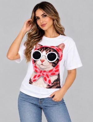 Playera Blanca Gato