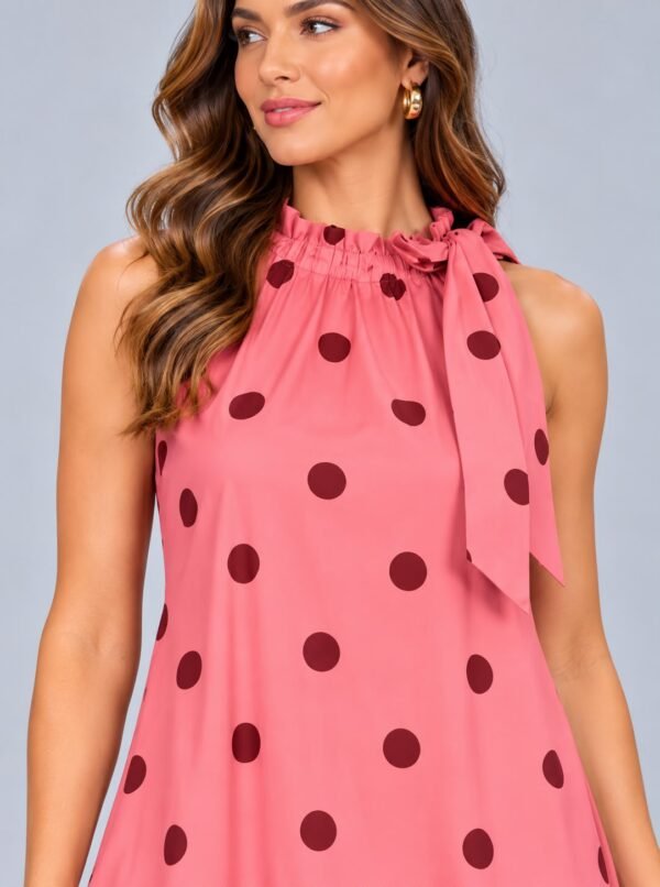 Vestido Rosa Y Café de Lunares