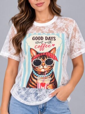 Playera Encaje Gatito