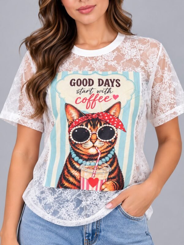 Playera Encaje Gatito