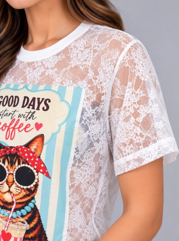 Playera Encaje Gatito