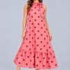 Vestido Rosa Y Café de Lunares