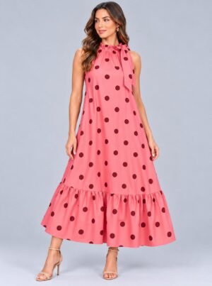 Vestido Rosa Y Café de Lunares