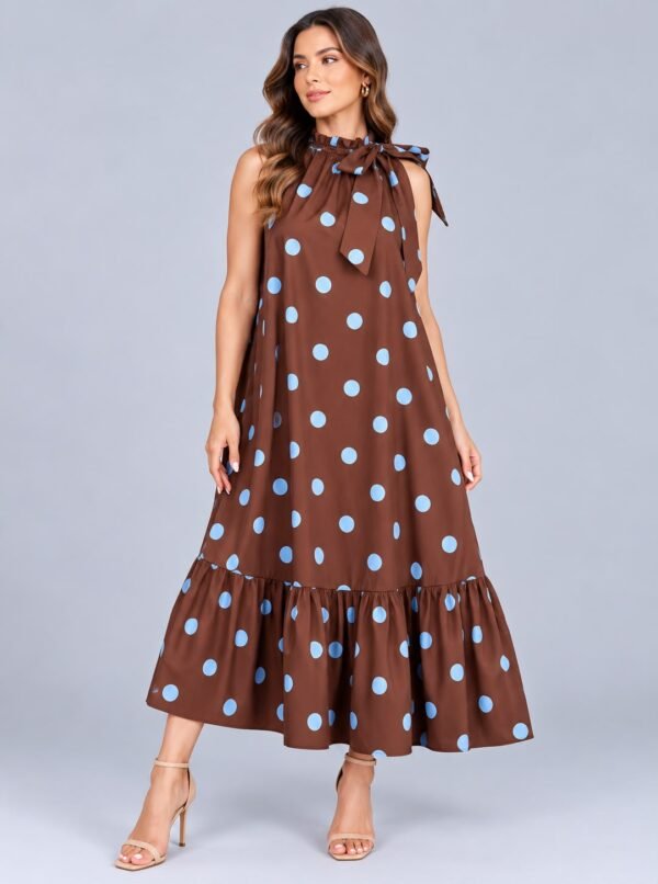 Vestido Rosa Y Café de Lunares