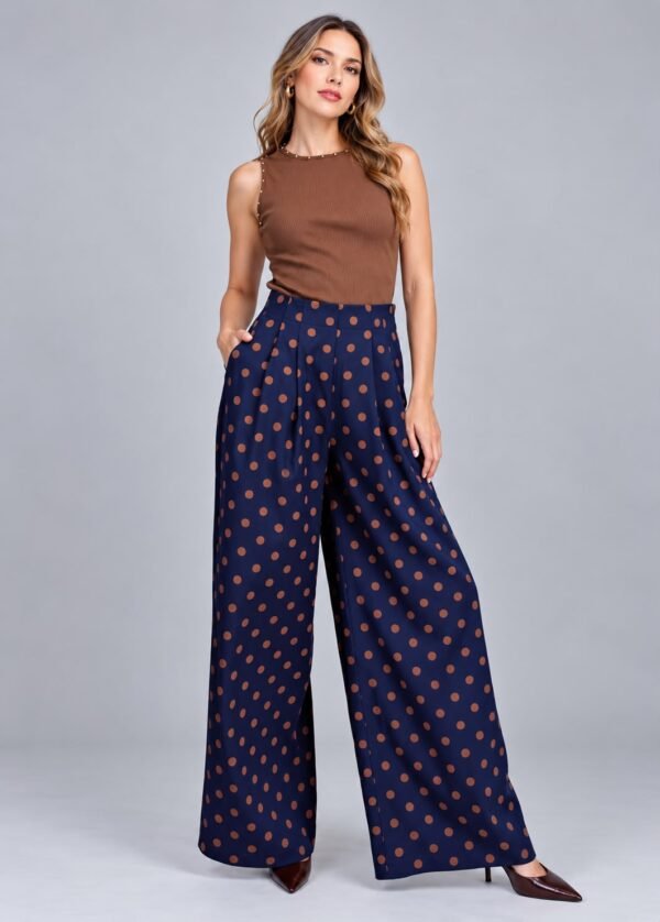 Pantalón Con Lunares Azul con Cafe