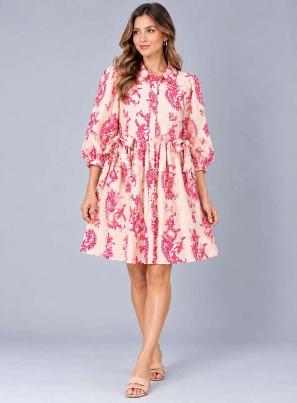 Vestido Beige Con Rosa